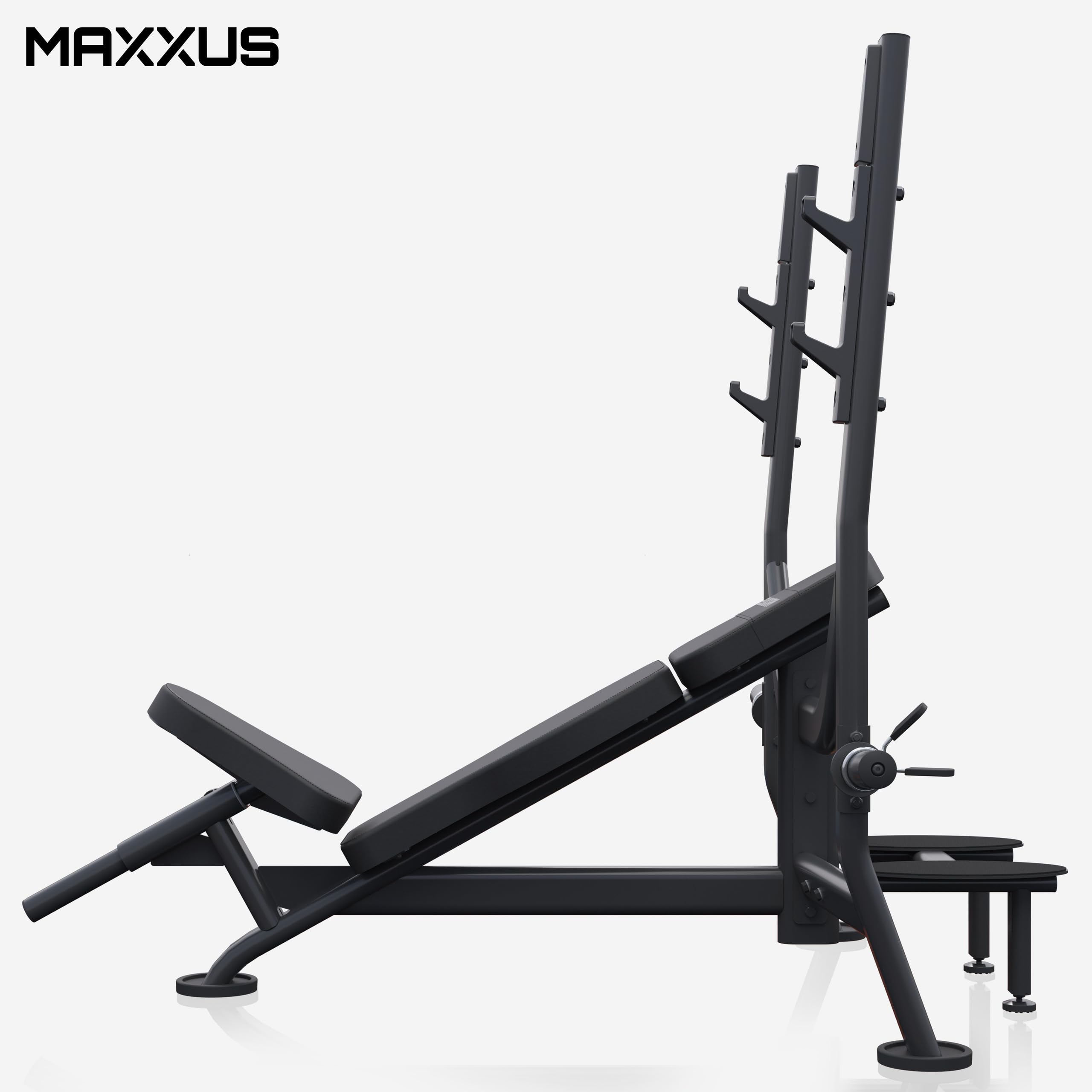 MAXXUS Schrägbank - Verstellbar, mit Ablage, bis 285 kg, Hantelscheibenständer, Gepolstert, Schwarz - Multifunktion Hantelbank, Drückerbank, Trainingsbank, Fitness Bank, Kraftstation, Bankdrücken