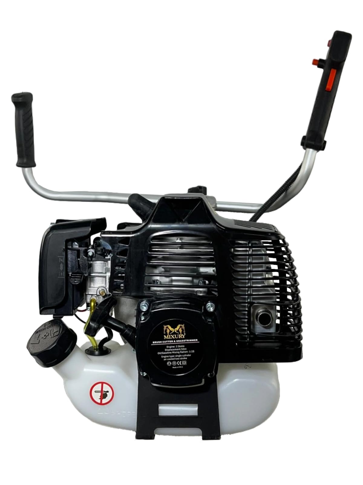 Desbrozadora Gasolina 52cc 3cv Motor 2 Tiempos, con 4 Accesorios de Corte Intercambiables, arnés, Barra Divisible y Kit de Seguridad Completo
