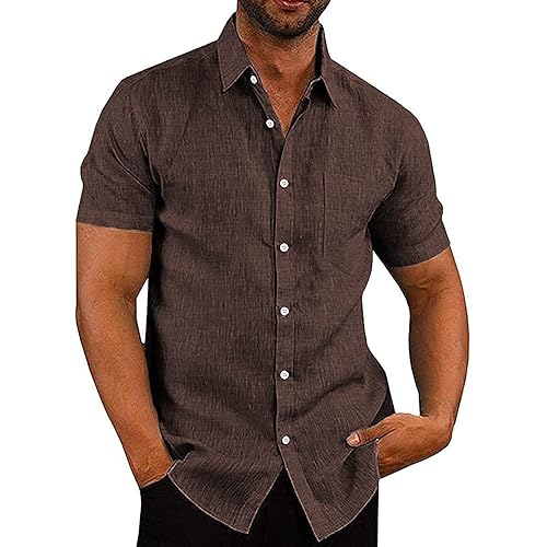 COOFANDY Men's Linen Shirts Casual Button Down Short Sleeve Summer Beach Shirt Hawaiian Vacation Shirts