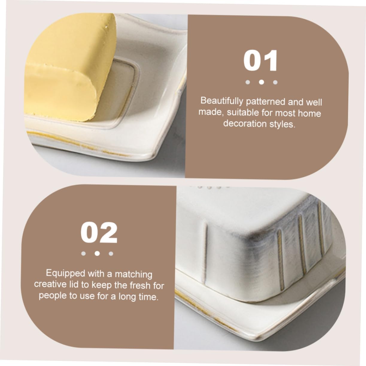 Ceramic Butter Service Dish with Lid Airtight Food Storage Box for Snacks and Cheese Smooth Easy Clean White Dessert Plate for Parties and Home Kitchen