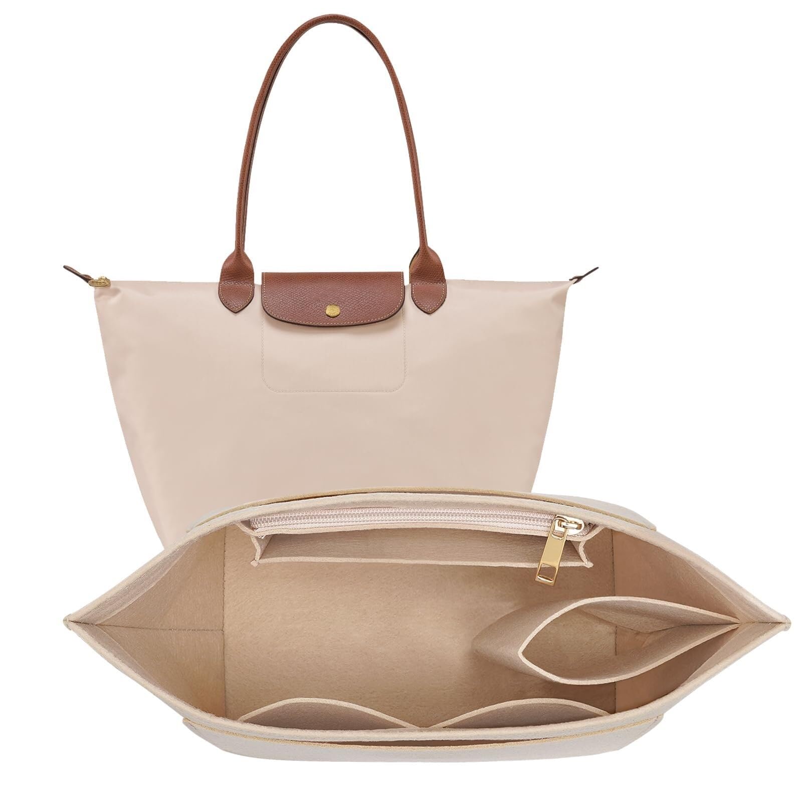 Tyhbrv Beige Loukaycci Felt Purse Organizer Insert For Longchamp Le Pliage L Handbag Insert (Large, Black)(,Medium)