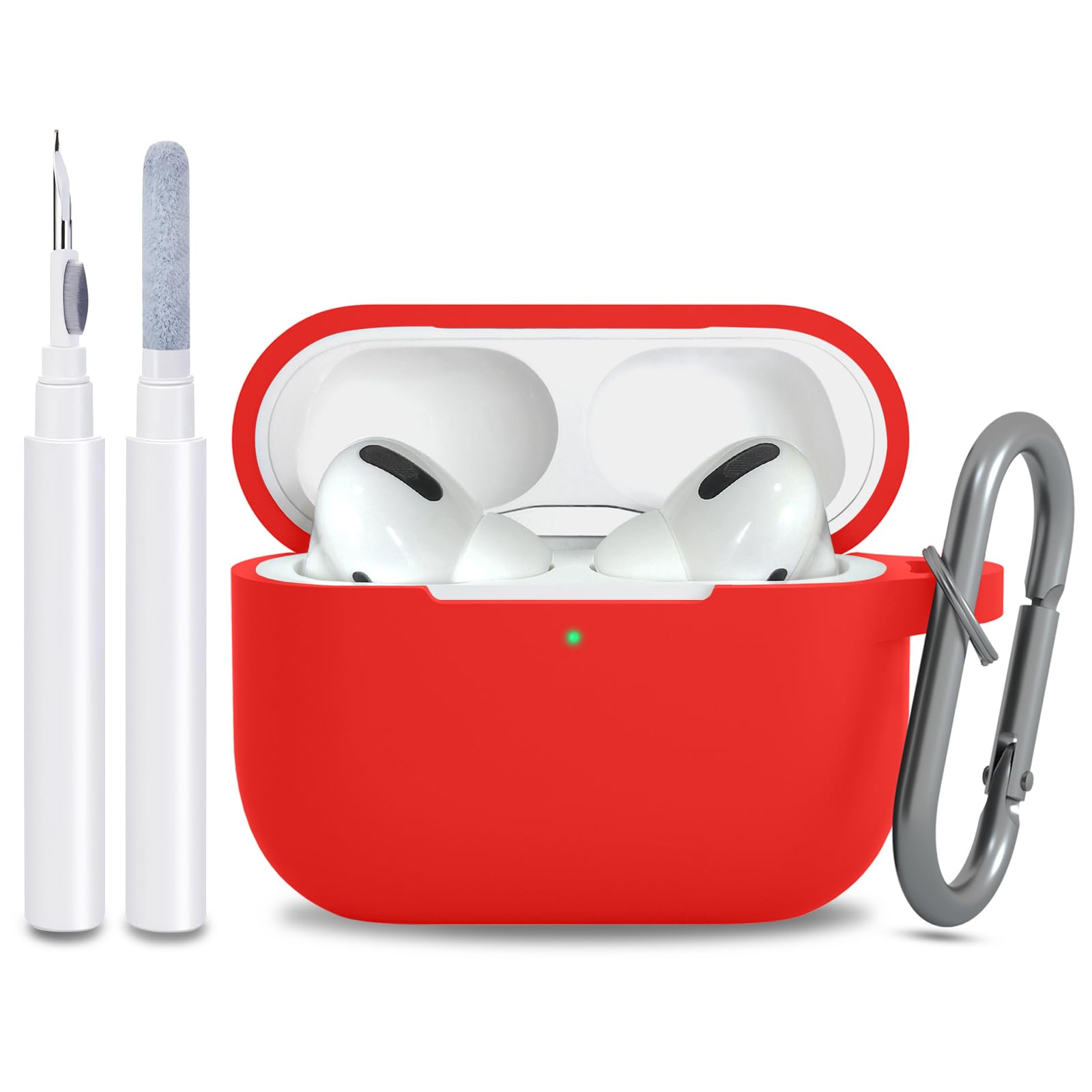 for AirPods Pro 2nd 1st Generation Case Cover with Keychain, Protective Soft Silicone Skin Accessories for Apple AirPods Pro Charging Case 2022/2019, Front LED Visible, Red