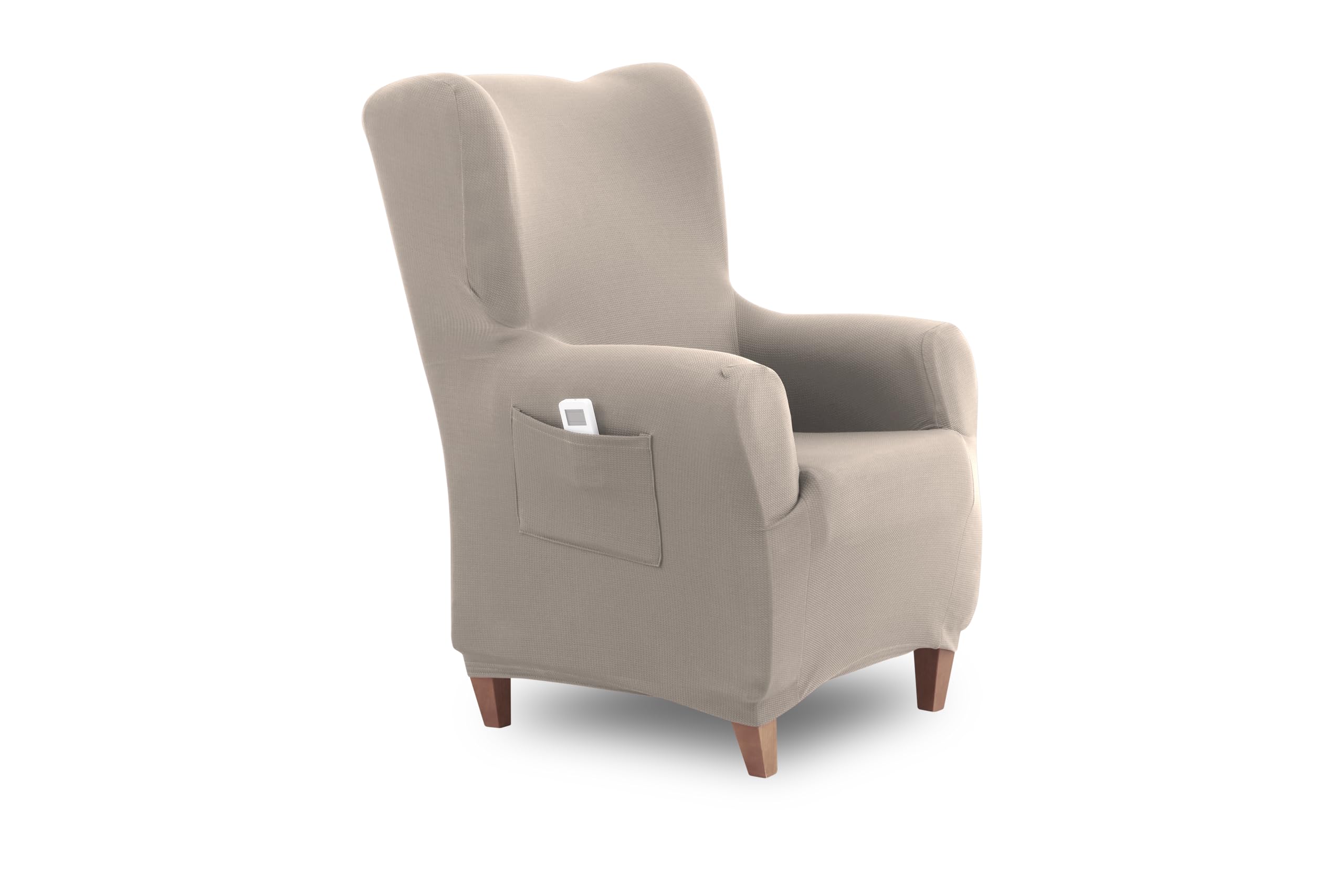 Textilhome Ohrensessel Bezug 1-Sitzer Jacquard Stretchhusse für Ohrensessel, Elastischer Ohrensesselbezug & Überzug, Sesselschoner Waschbar, Beige 70–100 cm