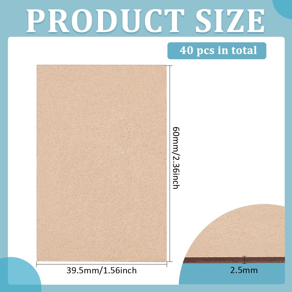 40 Stück MDF Holzplättchen 4x6cm - Unbehandelte Bastelrechtecke Aus Holz