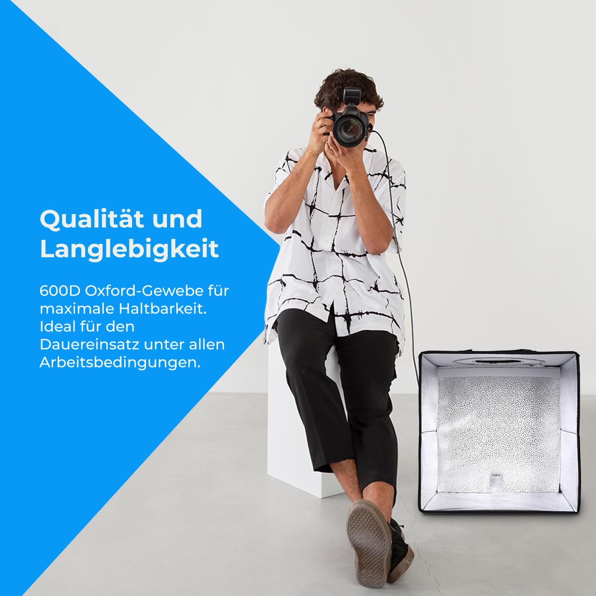 NK Mini Photobox Fotostudio Set (60x60cm) - Lichtzelt, 160 LEDs, 3 Lichttemperaturen, 10-Fach einstellbare Helligkeit, RA90, Kleine Produkte Schmuck, Tragegriff (3 Farbhintergründe)