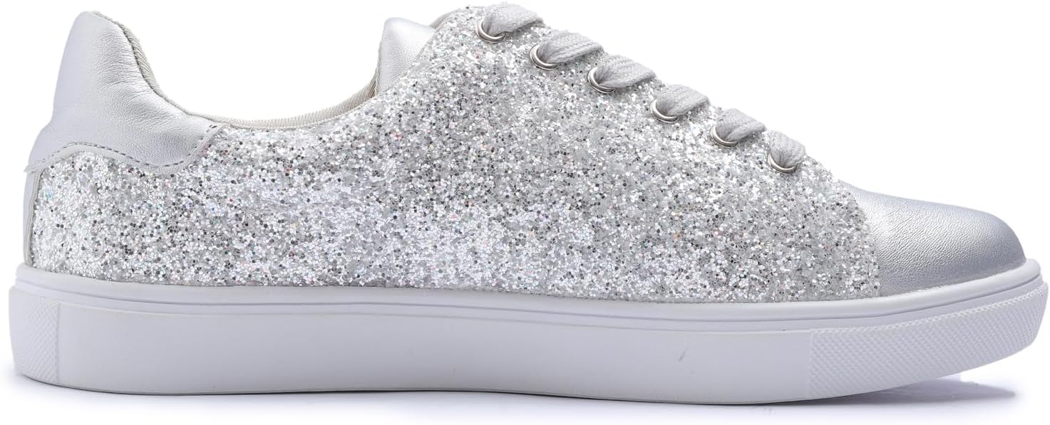 FEVERSOLE Women's Fashion Lace Up Dress Sneakers Sparkly Party Shiny Shoes - Image 3