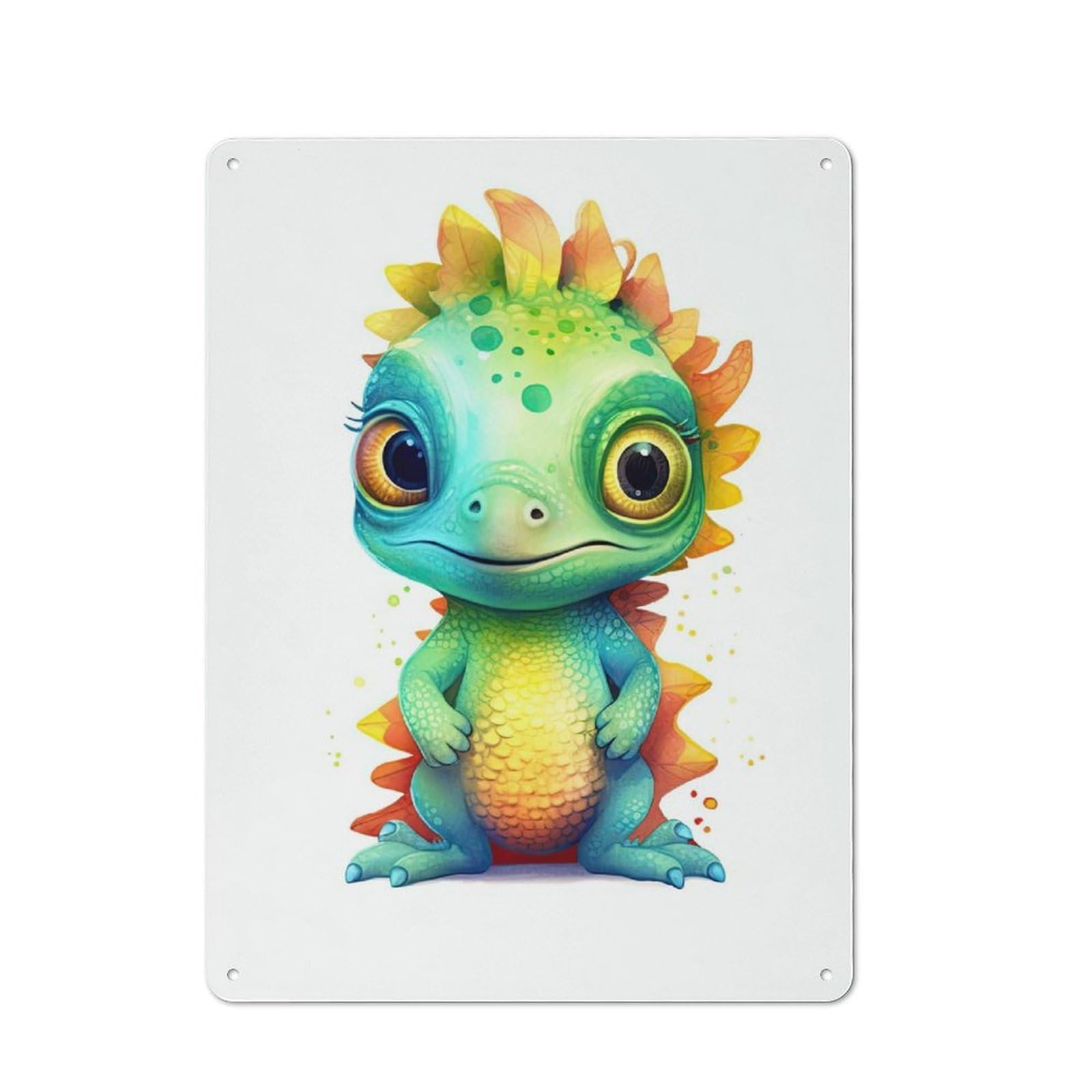 Junmoney Style-2 Vintage Metal Sign 40X30cm Featuring Watercolor Baby Iguana For Pub Or Café, Wall Decor For People Reorganising Pub And Café
