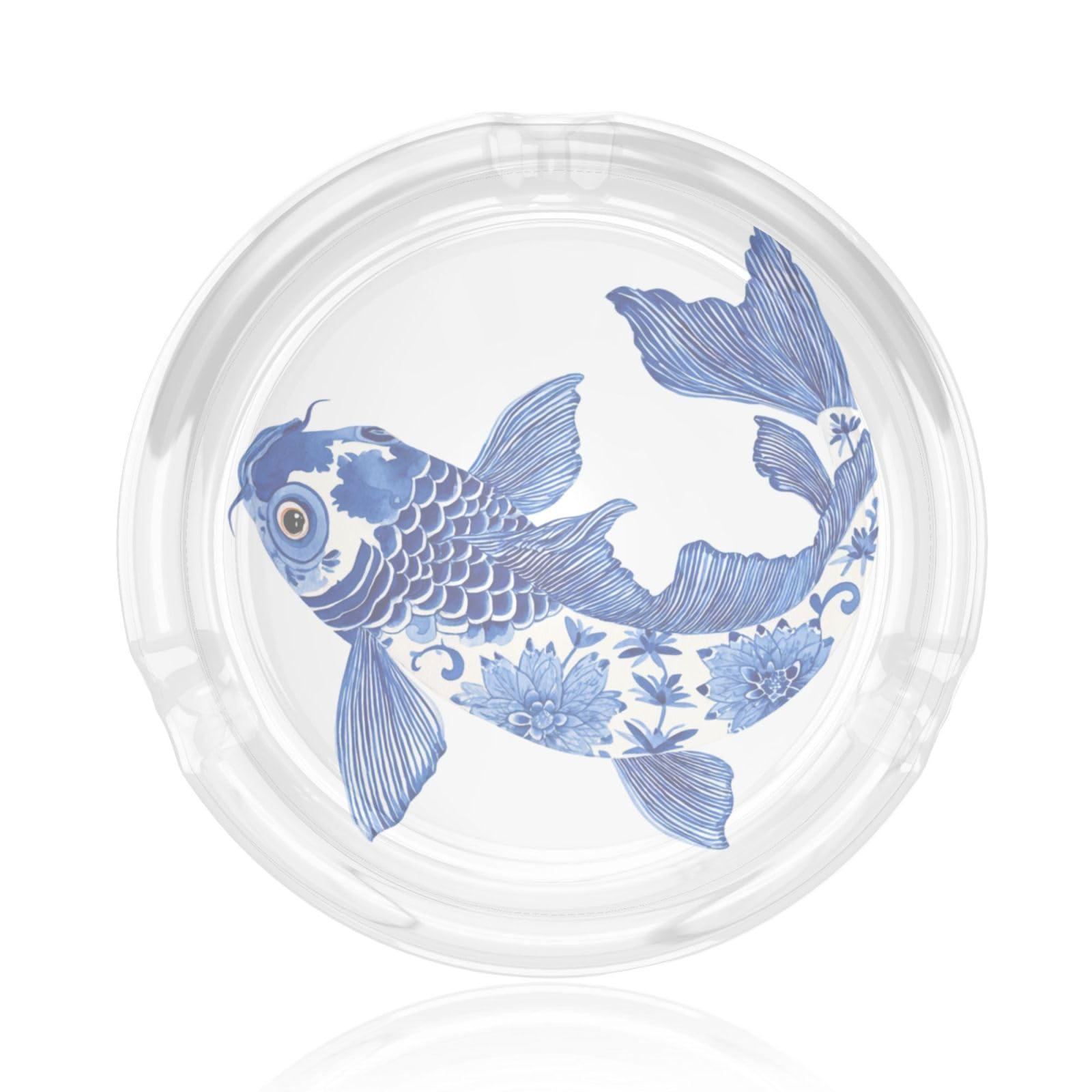 Blue And White Watercolor Chinoiserie Fish Glass Ashtray For Cigarettes Ash Trays Case For Home Office Decor