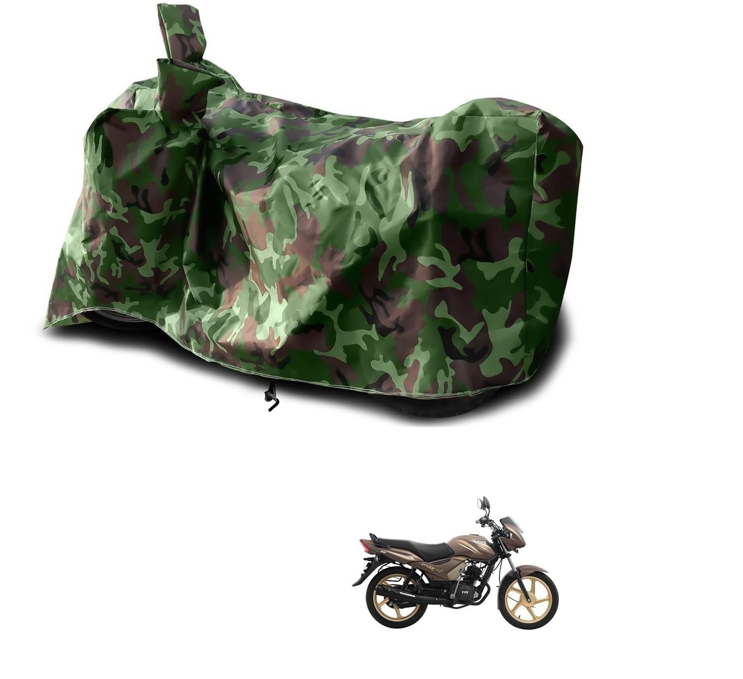 Kozdiko Water Proof Jungle Print Bike Body Cover with Mirror Pockets, Buckle Belt for TVS Star City Plus