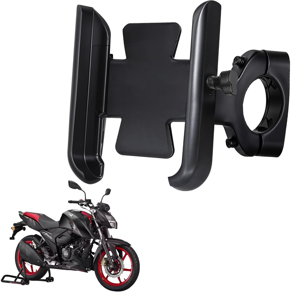 WHIPONE CNC Metal Bike Mobile Holder Compatible for TVS Apache RTR 160 4V, 360° Rotation Phone Mount Cradle for Bicycle & Motorcycle, Handlebar for All Smartphones, Anti-Slip, Full Grip (Black)-picture-21