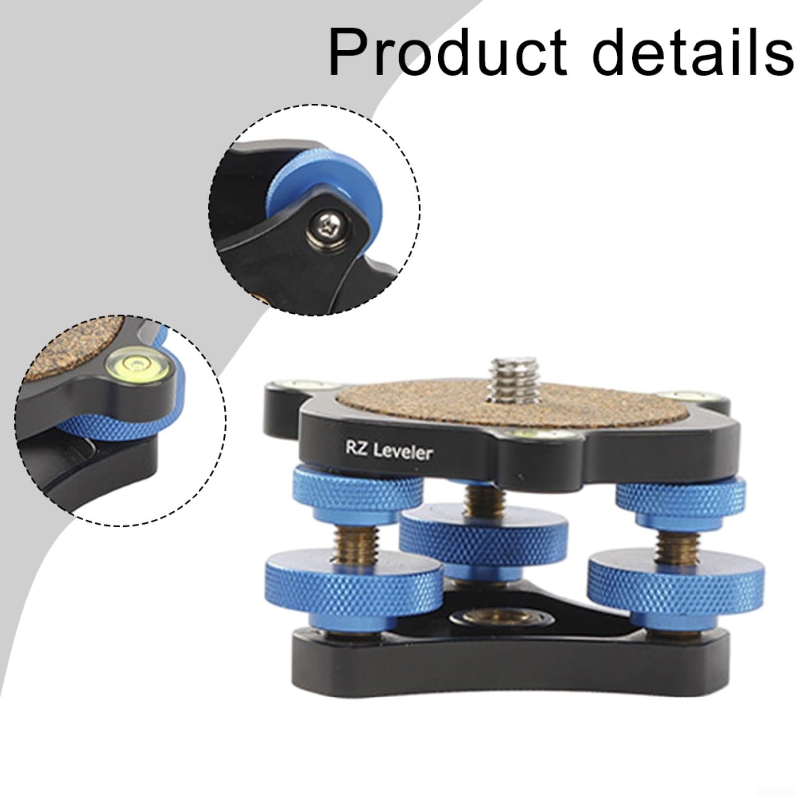 Base de nivelación de trípode ajustable de alta precisión para cámaras SLR, plataforma horizontal de aleación de aluminio, diseño compacto de 6 x 6 x 8 cm para fotografía de viaje, color negro