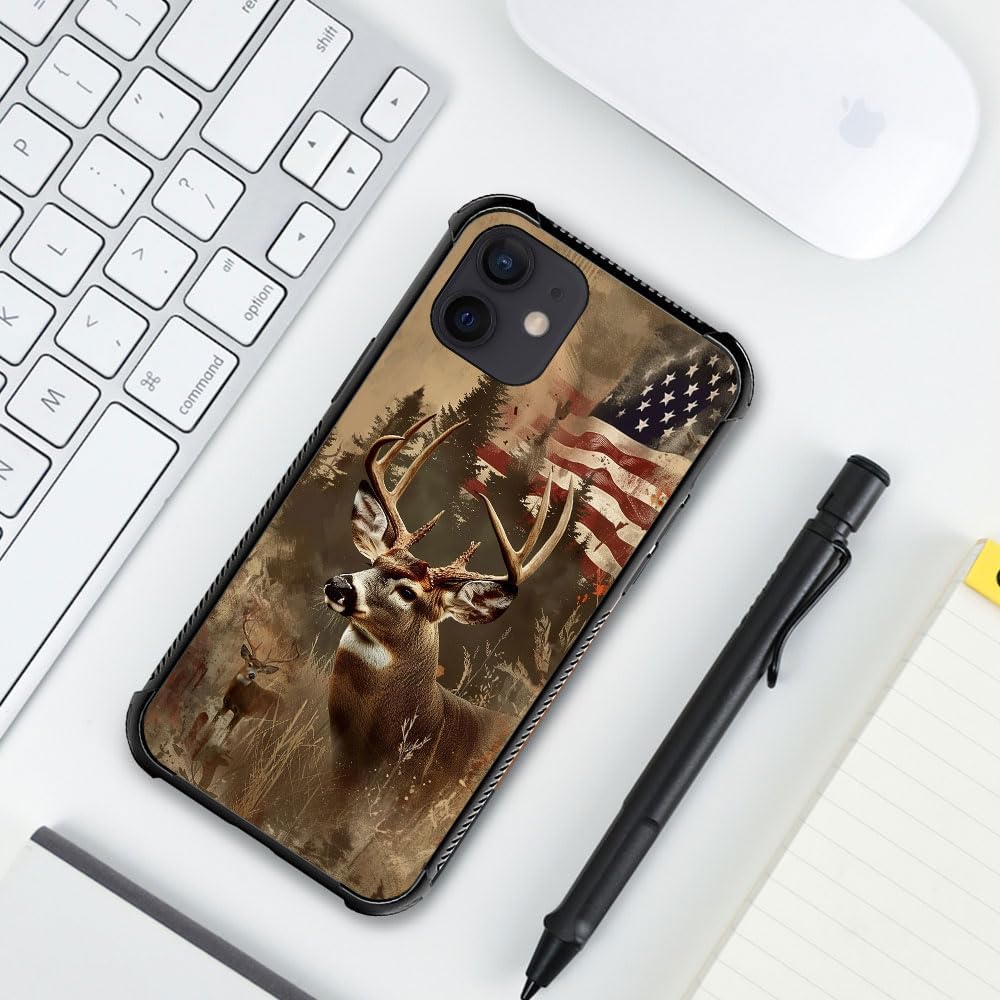 DJSOK Case Compatible with iPhone 12 Mini,H American Flag Elk Deer with Four Corners Shockproof Protection Soft TPU Bumper and Hard PC Pattern Back Case for iPhone 12 Mini - Image 5