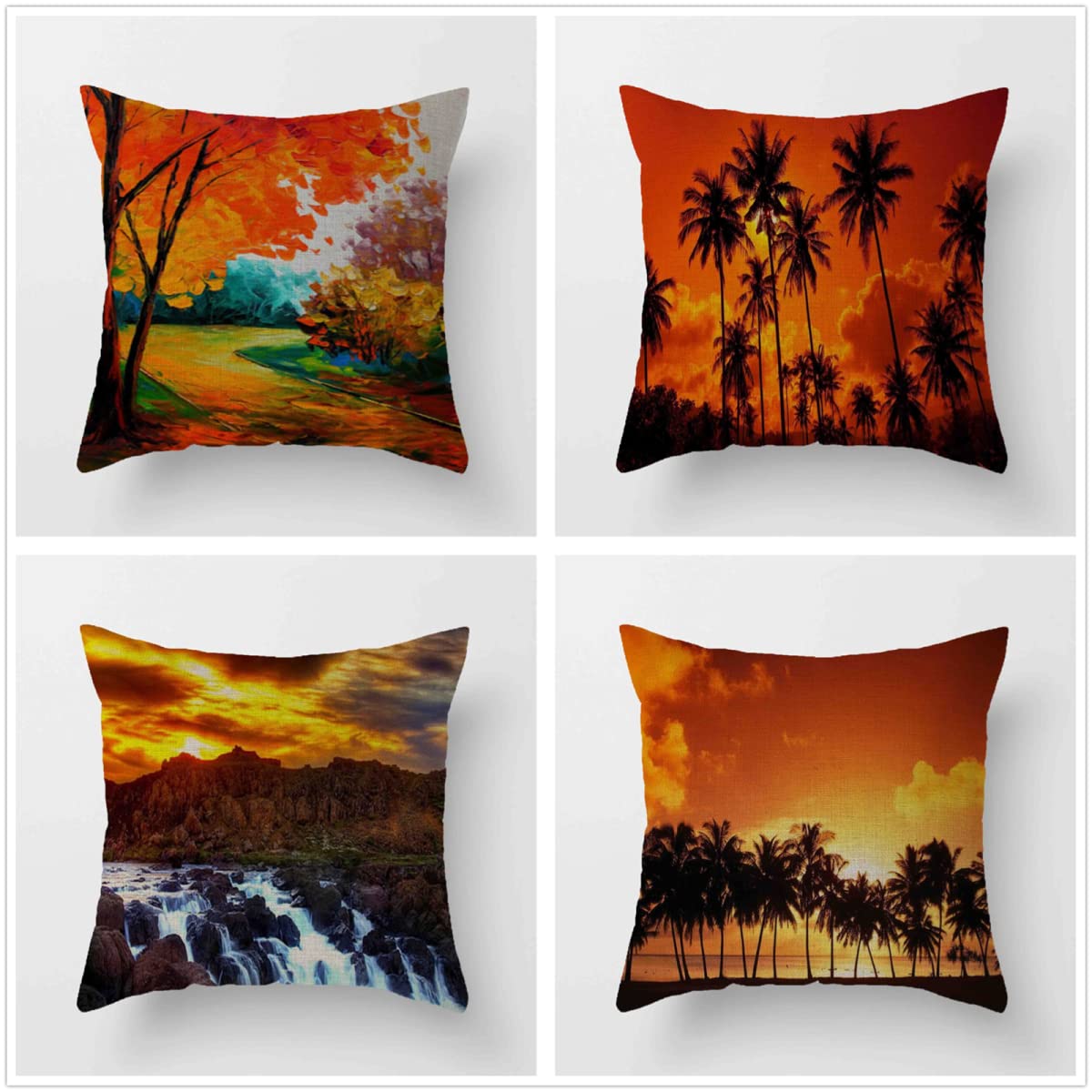 paisaje abstracto 4 Piezas 70x70cm Fundas Cojines, Impresión en HD con Cremallera Oculta Cojines Decorativos, Lino Cojines para Sofa para Sala de Estar Dormitorio Automóviles Fundas de Cojines J-381