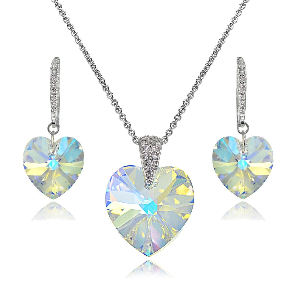 BRILLIANTSterling Silver European Crystal Heart Love Necklace Dangle  Earrings Jewelry Set for Women with Gift Box - Main Image
