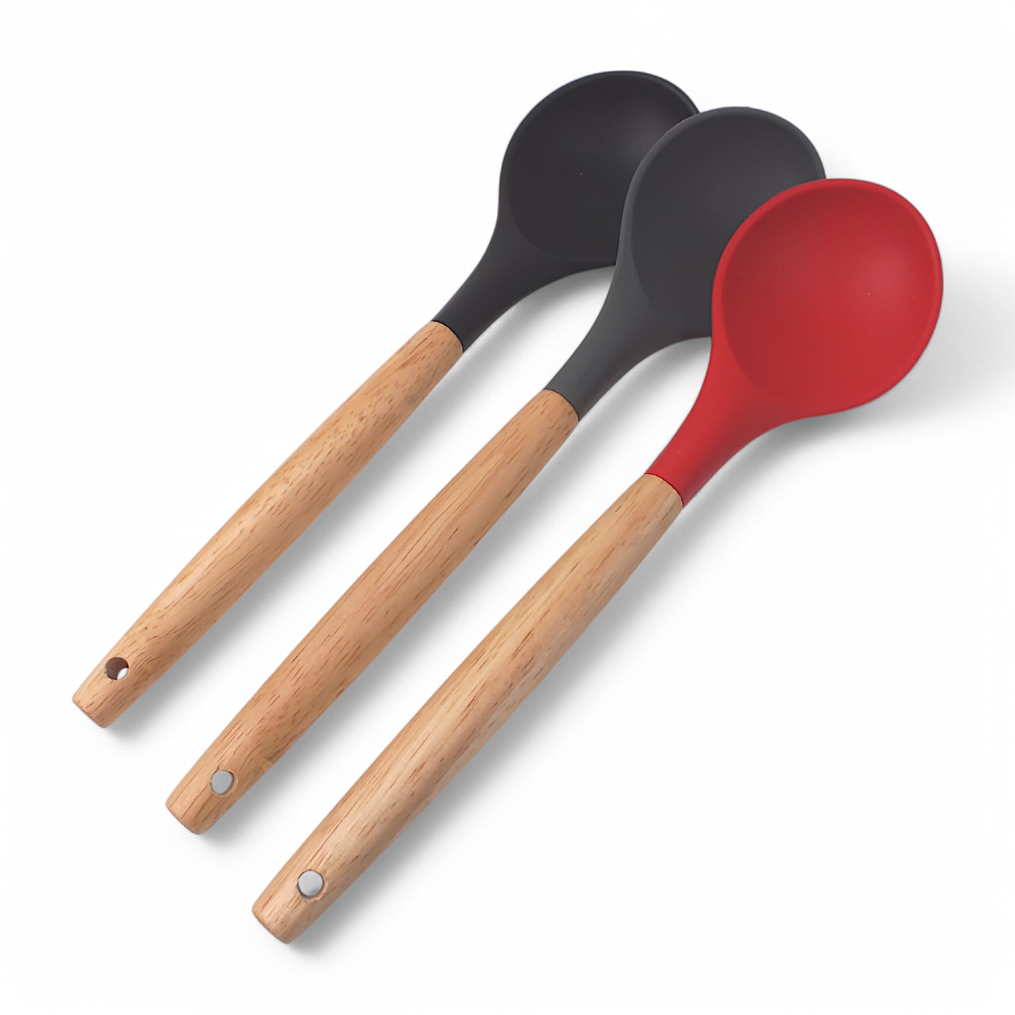 Deconox Bambu Saplı Silikon Servis Kaşığı, Bambu Uzun Silikon Servi Kaşığı 28cm 3 Renk Seçenekli, Yemeklerinizi Servis Etmek İçin Silikon Servis Kaşığı (KIRMIZI)