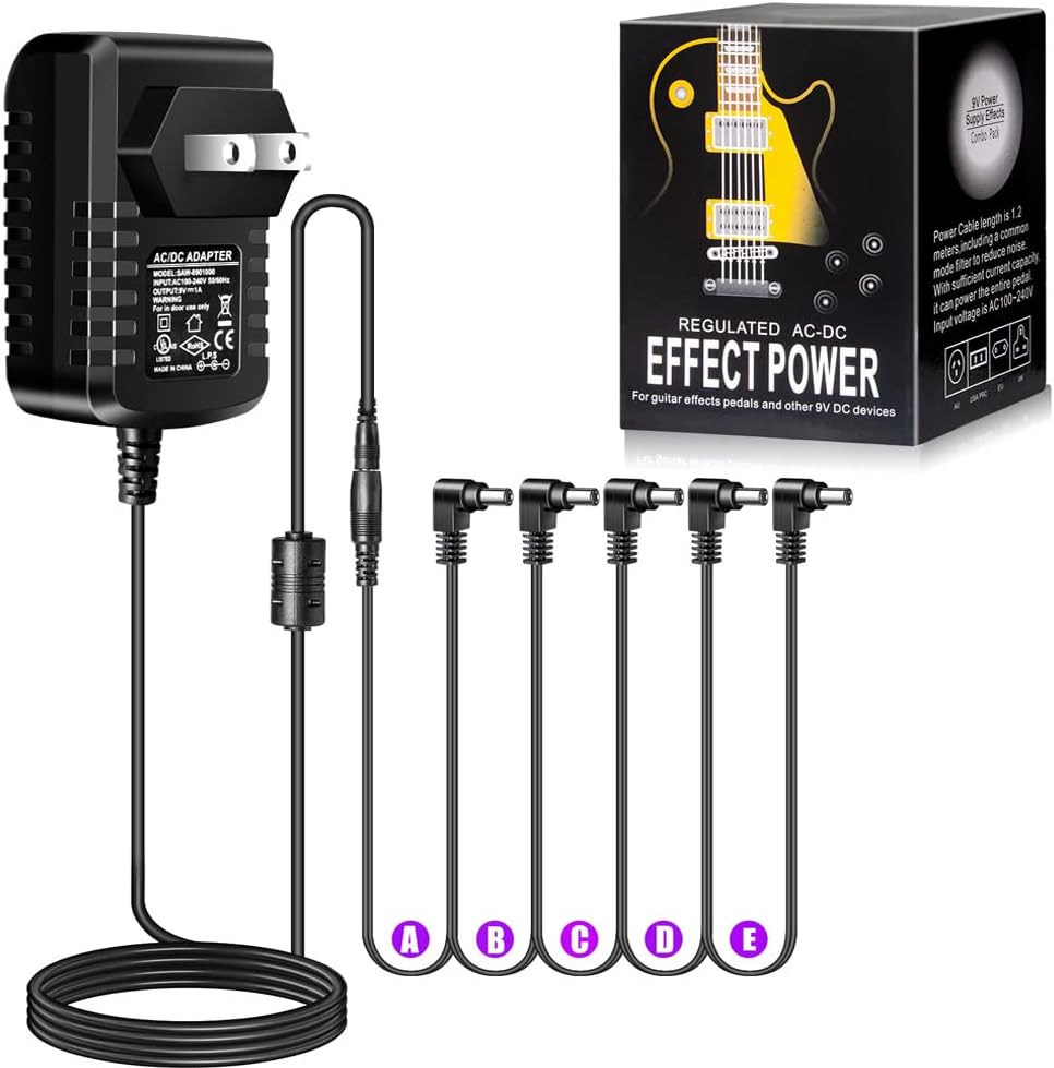 Pedal Power Supply Adapter DPA-1, Donner 9V DC 1A Tip Negative 5