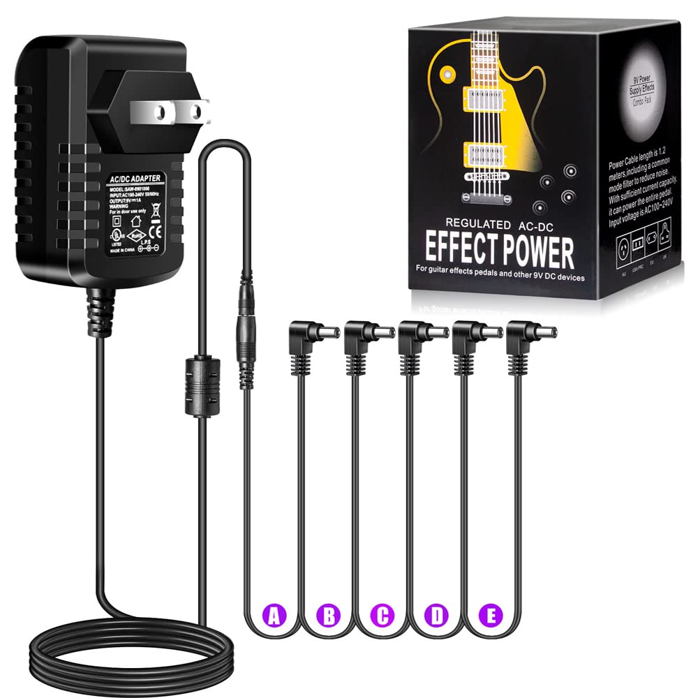 9V DC 1A 1000mA Gitarrenpedal Power Adapter 5-Wege Daisy Chain Cables für Gitarren-Effektpedale