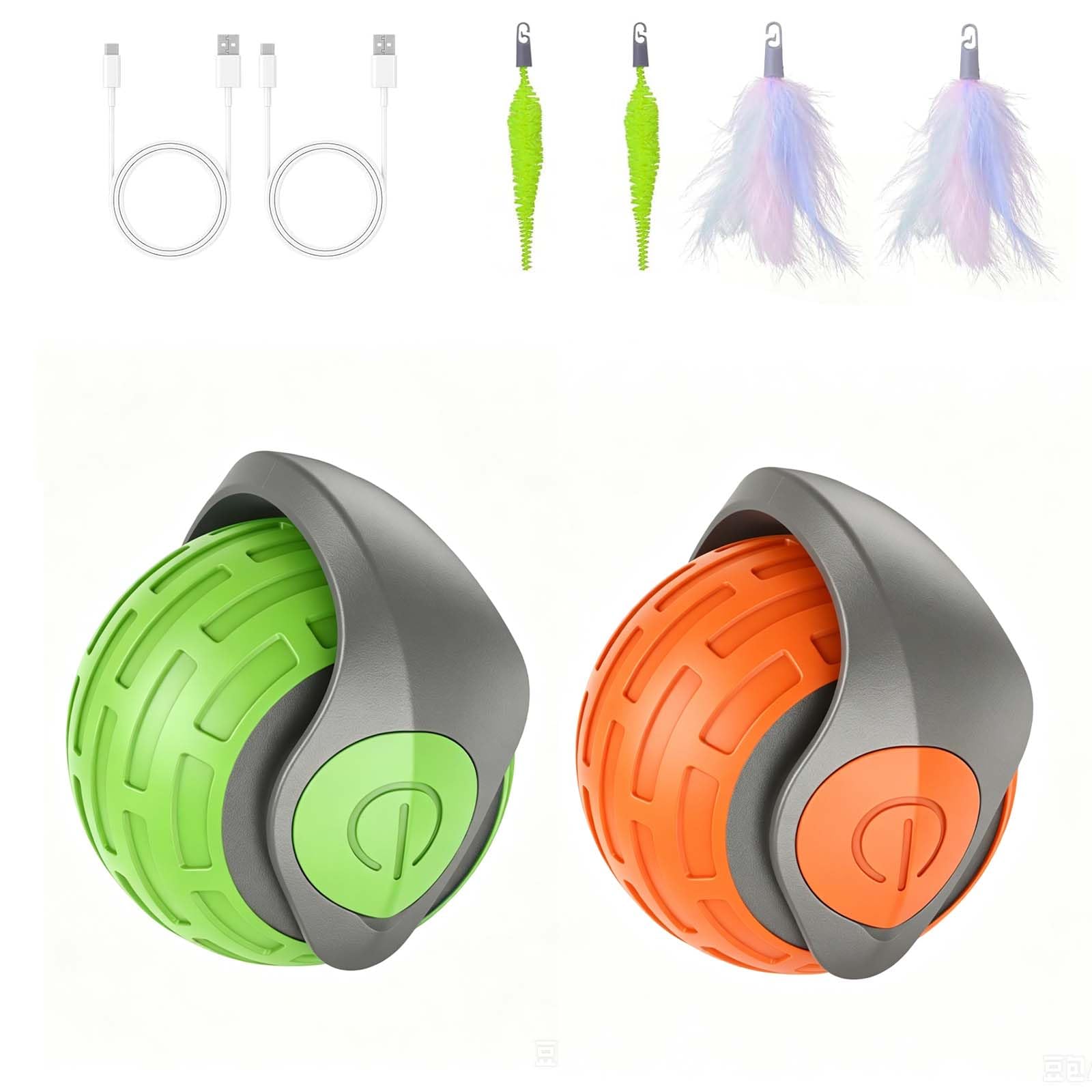 Balle interactive pour chat : lot de 2 jouets automatiques rechargeables avec queues