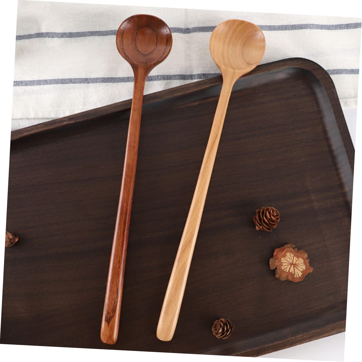 COLLBATH 2pcs Mixing Spoon Dessert Spoon Chinese Spoons Wire Stems for Craft Korean Soup Spoon Smooth Surface Spoon Japanese Spoon Chinese Soup Spoons Jelly Spoon Brown Wooden