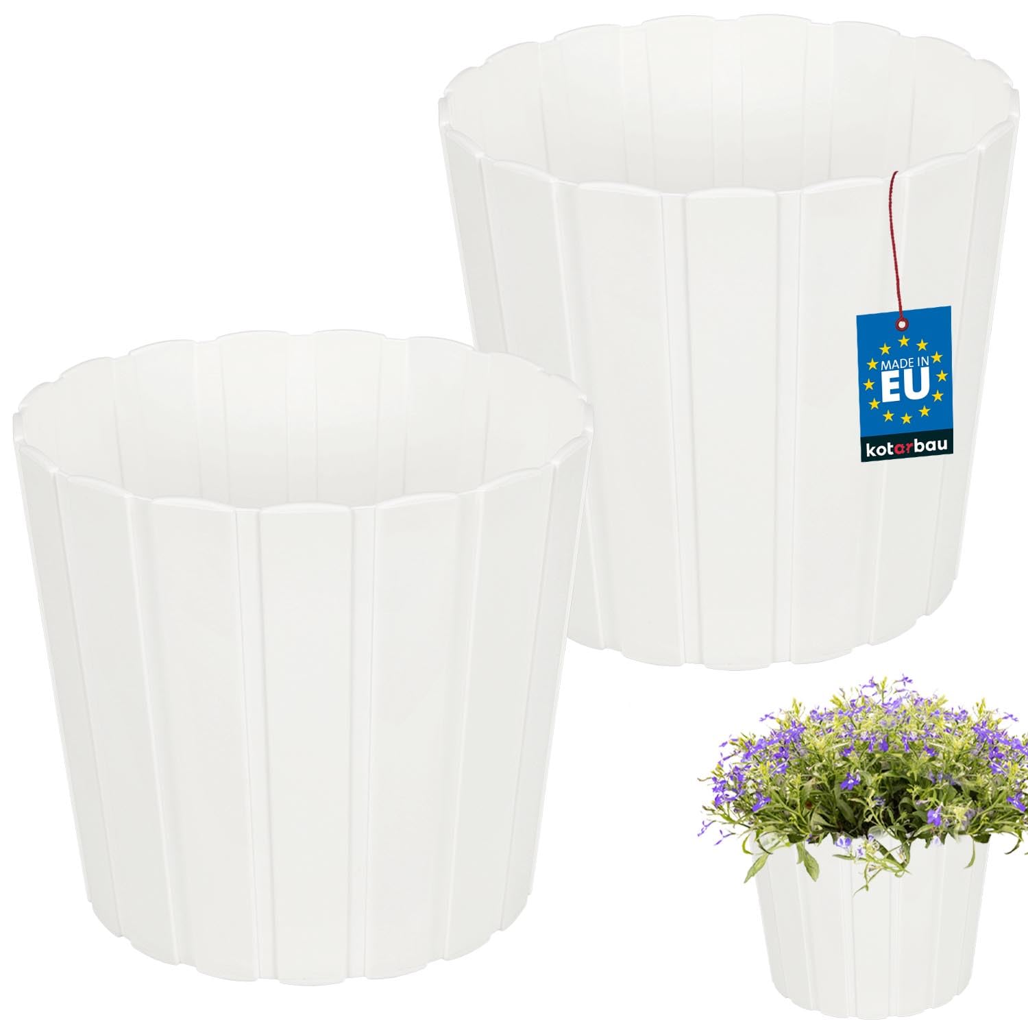KOTARBAU Set of 2 Flower Pots - Planters - Diameter 20 cm Height 18 cm - White - Plastic - Plant Pot for Indoor Plants - Flower Pots - Large - Outdoor - Planter - Balcony - Decorative