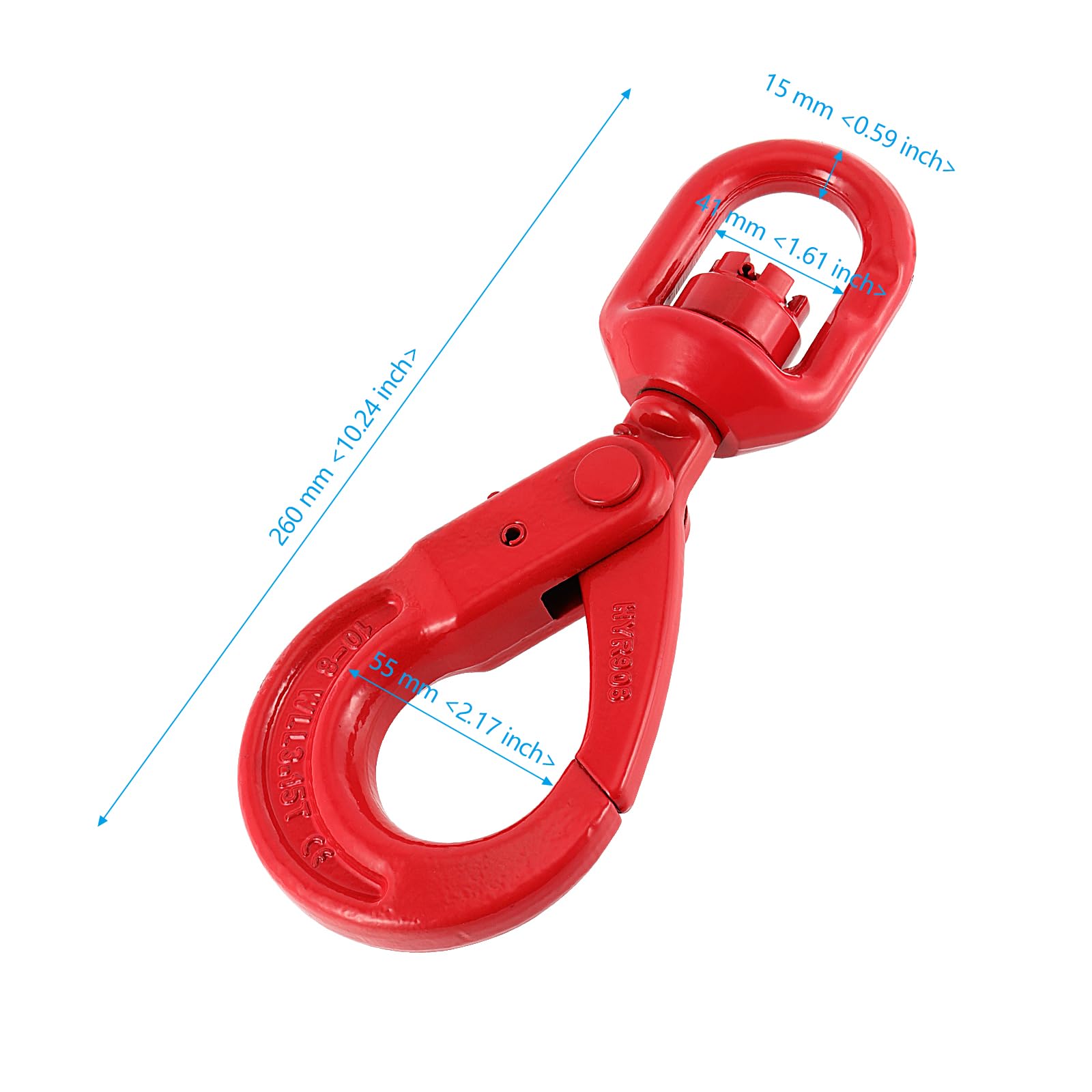 Gancio girevole autobloccante girevole da 3,15 tonnellate, in acciaio legato di grado 80, gancio di sollevamento girevole resistente, gancio girevole da 3150 kg per costruzione di navi