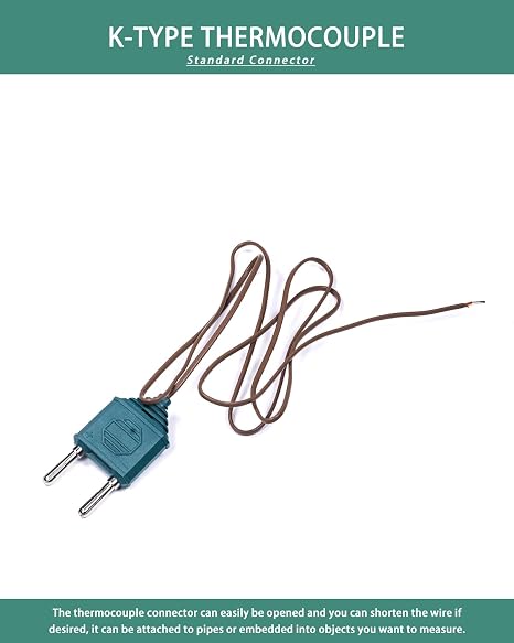 K Type Thermocouple Probe Wire High Accuracy K Type Standard Connector Thermocouple Temperature Probe Sensor, 1 Meter Long Measure Range -40C~260C (-40F~500F)