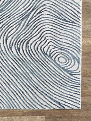 Abani Rugs Contemporary Wave Print 4' X 6' Rectangle Area Rug, Vista Collection - Modern Blue & White Turkish Accent Rug #TOP2