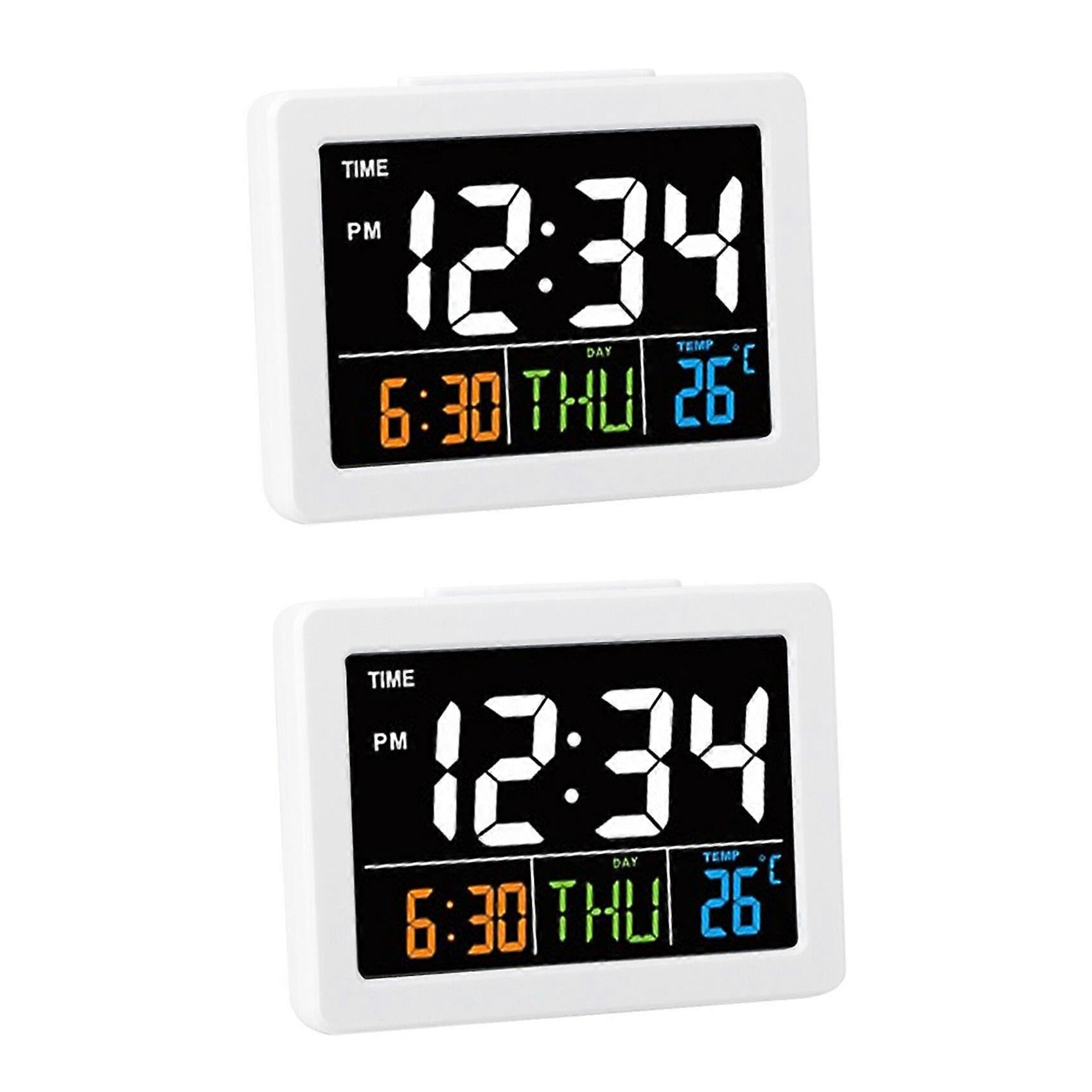 JOYHAPPST 2X Color Large Screen LCD Electronic Desk Alarm Clock with Temperature Date Display