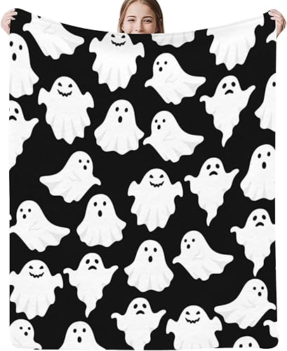 Miniatura 2 de Jbralid Manta de Halloween divertida con fantasma, lindo y espeluznante de Halloween, manta de franela ligera y acogedora para dormitorio, sala de
