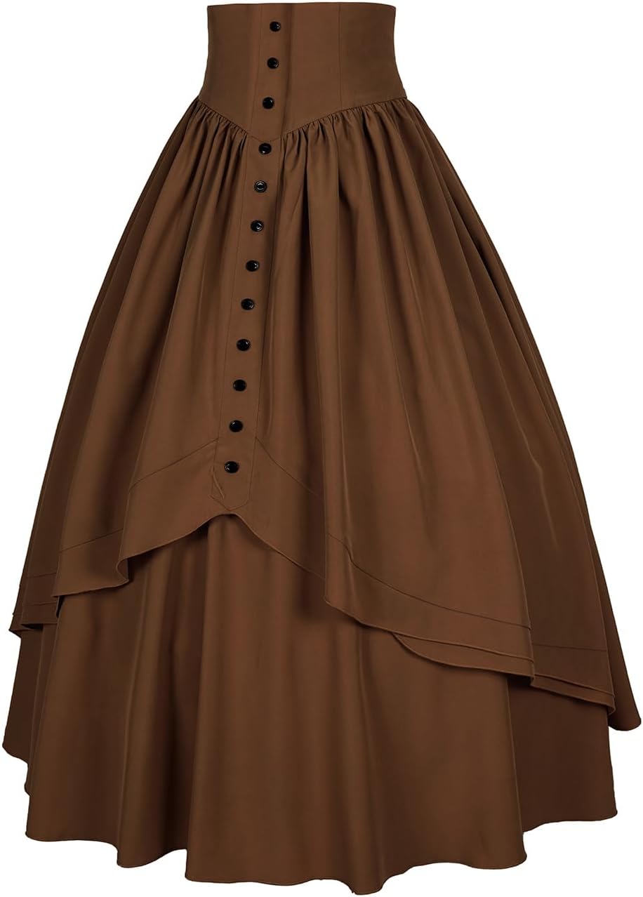 Women Victorian Skirt Medieval Renaissance Peasant Skirt Floor High Waisted Fluttering Long Skirt - Image 4