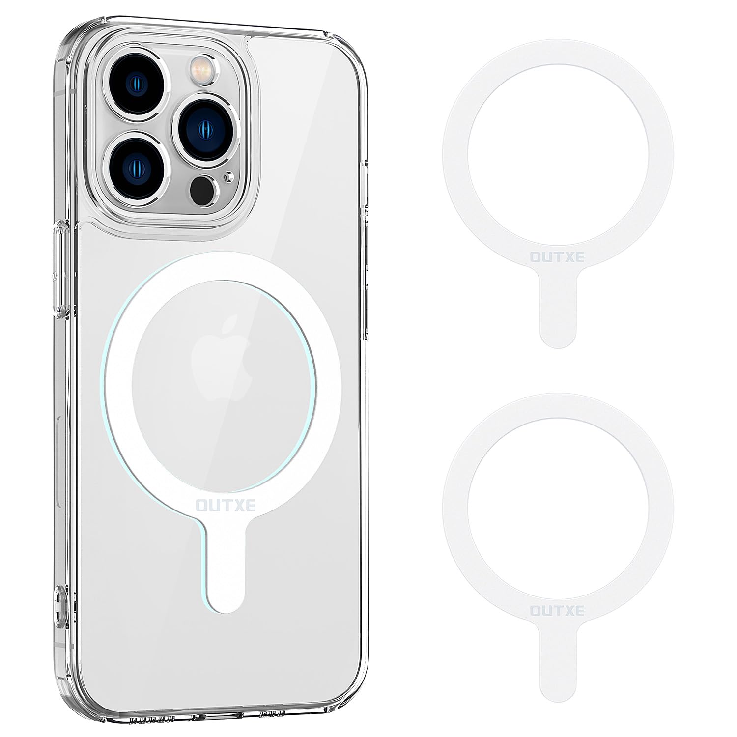 OUTXE Ultra-Thin Magnetic Sticker, Upgrade Magnet Adapter Ring Compatible with Magsafe iPhone/Android and Phone Case 2pack -White