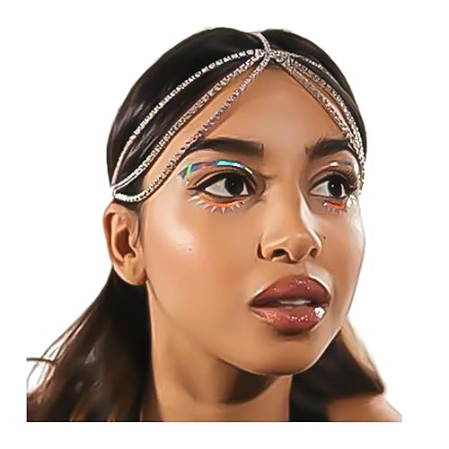 NAISKA Cadena de cabeza de diamantes de imitación plateados para novia boda diadema en capas diadema de frente de cristal cadenas plateadas para