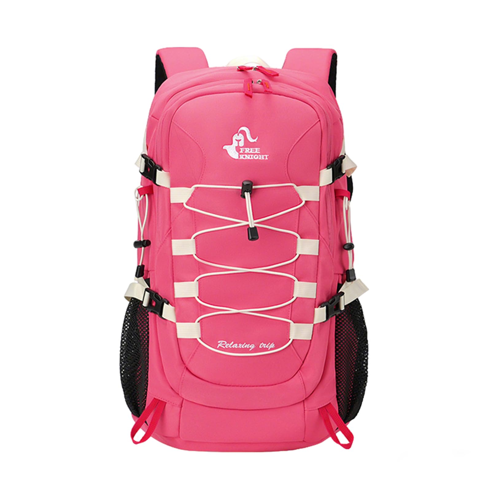 Zaino da Escursionismo Outdoor 40L Zaino di Giorno da Campeggio Impermeabile Grande Zaini Backpack in Nylon per Donne Uomini Viaggio Trekking Arrampicata Rosa Rossa