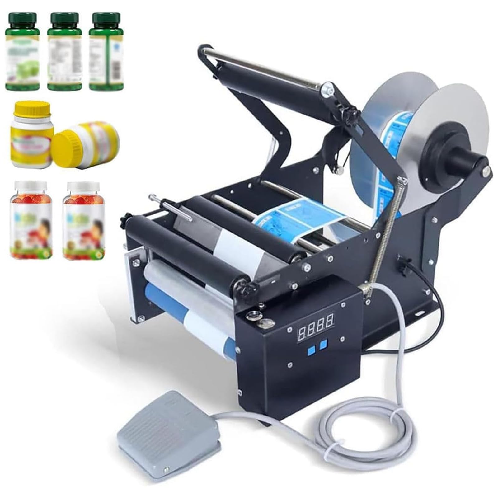 Etichettatrice Automatica per Bottiglie con Pedale per Un;Applicazione Rapida su contenitori in Vetro e plastica, Ideale per etichettare in Modo efficiente Bottiglie