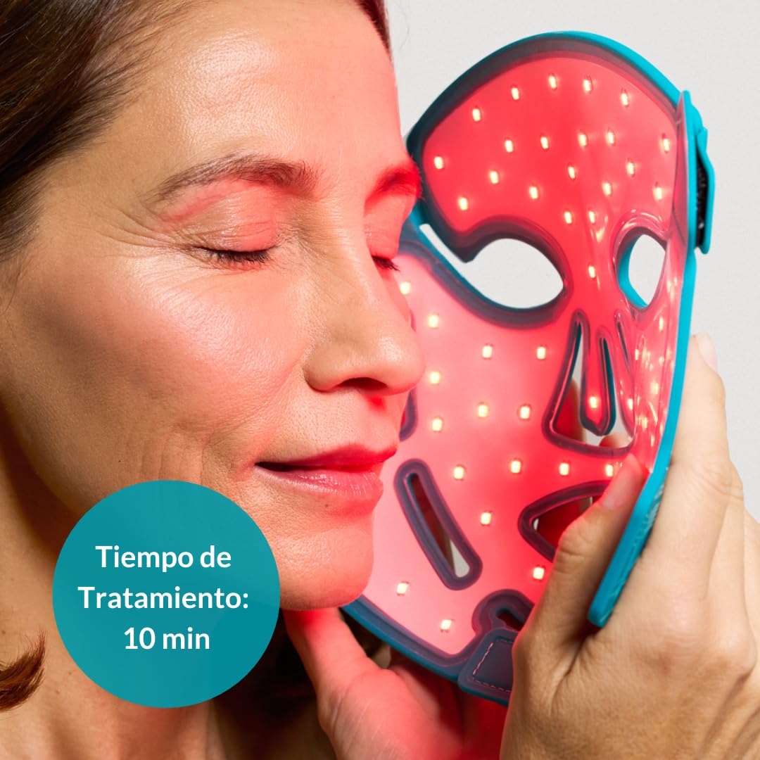 Glo Mask I Máscara LED Facial de Silicona Flexible I Dispositivo de Luz Roja e Infrarroja NIR para Cuidado Facial en Casa I Tecnología LED con 3 Longitudes de Onda I Recargable