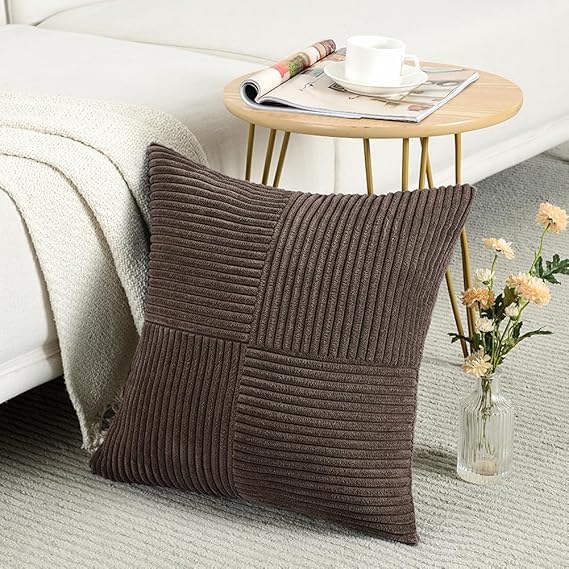 Image of Guffaw Corduroy Pillow Covers Boho Decorative Spliced Throw Pillow Covers Soft Solid Couch Pillowcases Cross Patchwork Cushion Covers for Living Room Bed Sofa 16x16 inch (2, Dark Brown)
