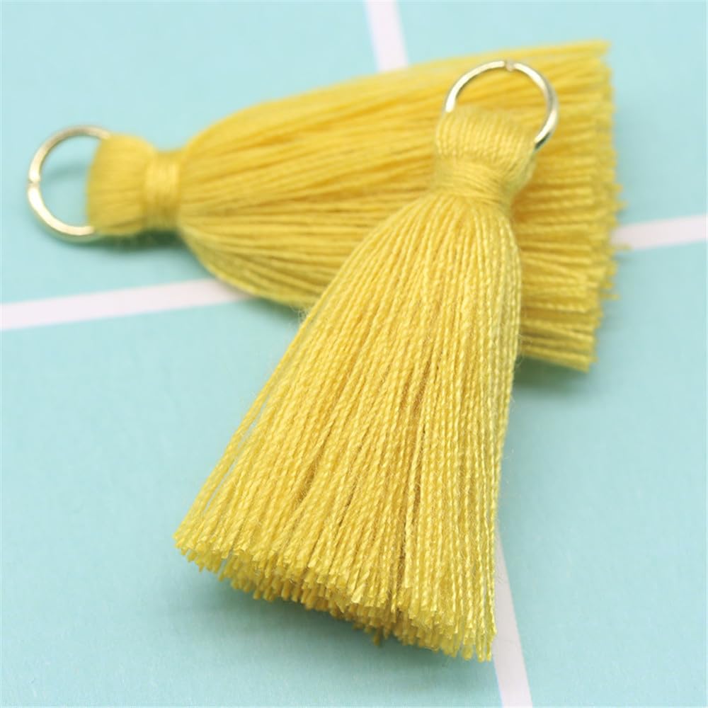 12 Pieces 3cm Handmade Cotton Tassel Mini Craft Tassels Small Decorative Tassels Pendant Tiny Bookmark Tassels Fringe Trim Cotton Key Chain Tassels for DIY Craft Supplies Home Decor (Yellow)