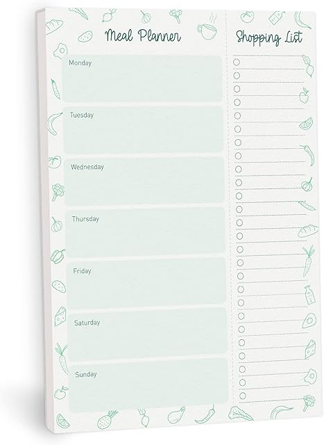Rileys & Co 52-Page Meal Planner Note Pad with Tear-off Grocery List, 25 x 18cm, Weekly Menu Planning Notebook for Weight Loss or Family Dinner with Perforated Easy-Tear Shopping Checklist