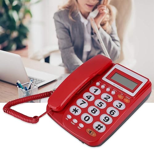 Miniatura 4 de Teléfono de escritorio con cable, teléfono fijo con pantalla de identificación de llamadas, con altavoz, botones grandes, para el hogar, oficina,