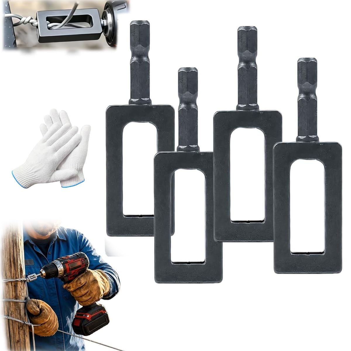 Wire Twister Tool for Drill, Wire Twister Tool for 9&11 Gauge Fence Wire, Heavy Duty Wire Twister for Drill with 1/4" Hex Shank, Rebar Tying and Construction(4pcs 11#)