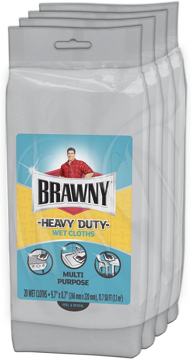 Brawny Heavy Duty Wet Cloth Foil Pack, 4 Count