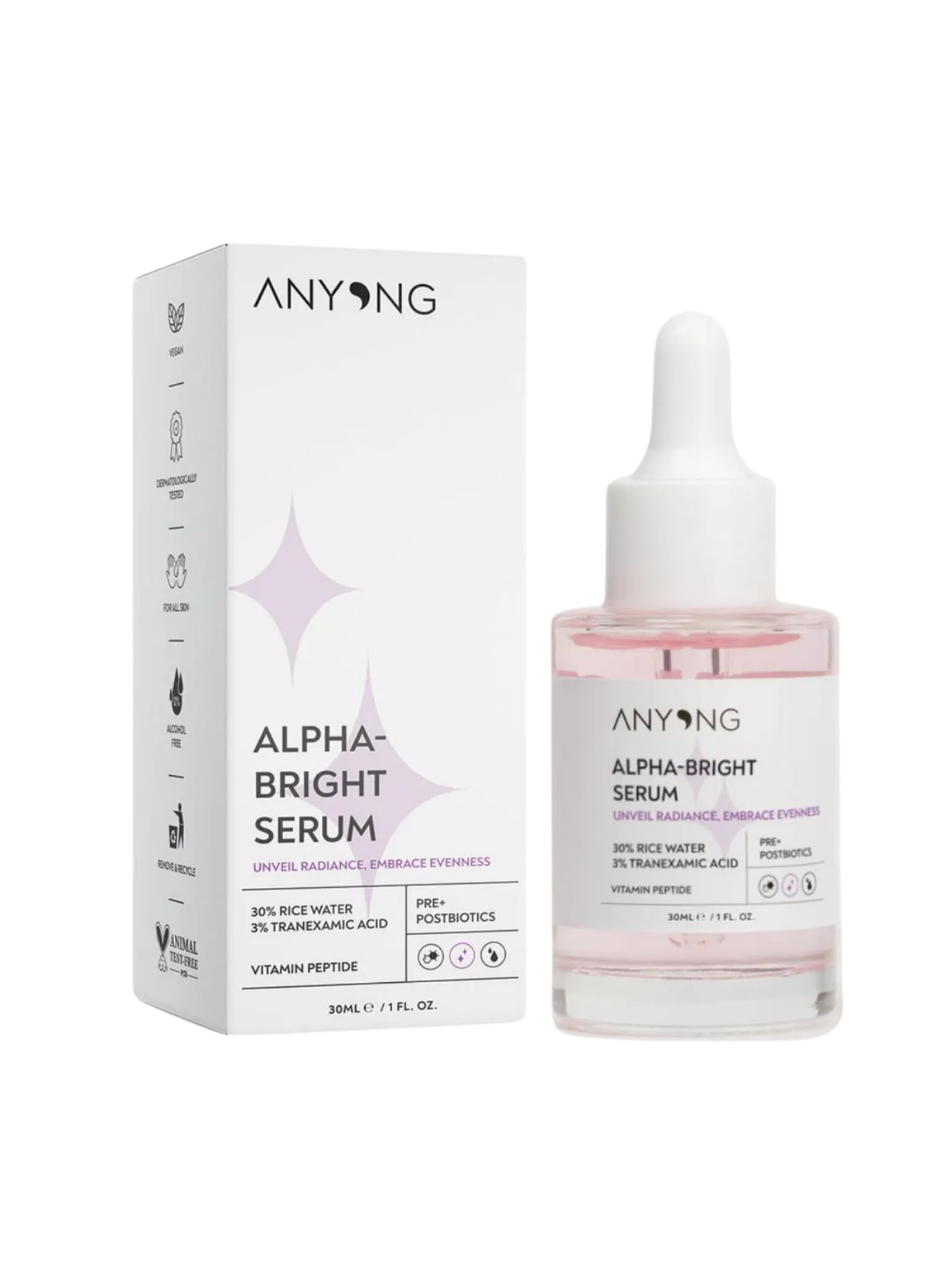 Anyong Alfa Arbutin Aydınlatıcı, Leke Karşıtı, Ton Eşitleyici Serum 30 ml (Pirinç Suyu & Traneksamik Asit)