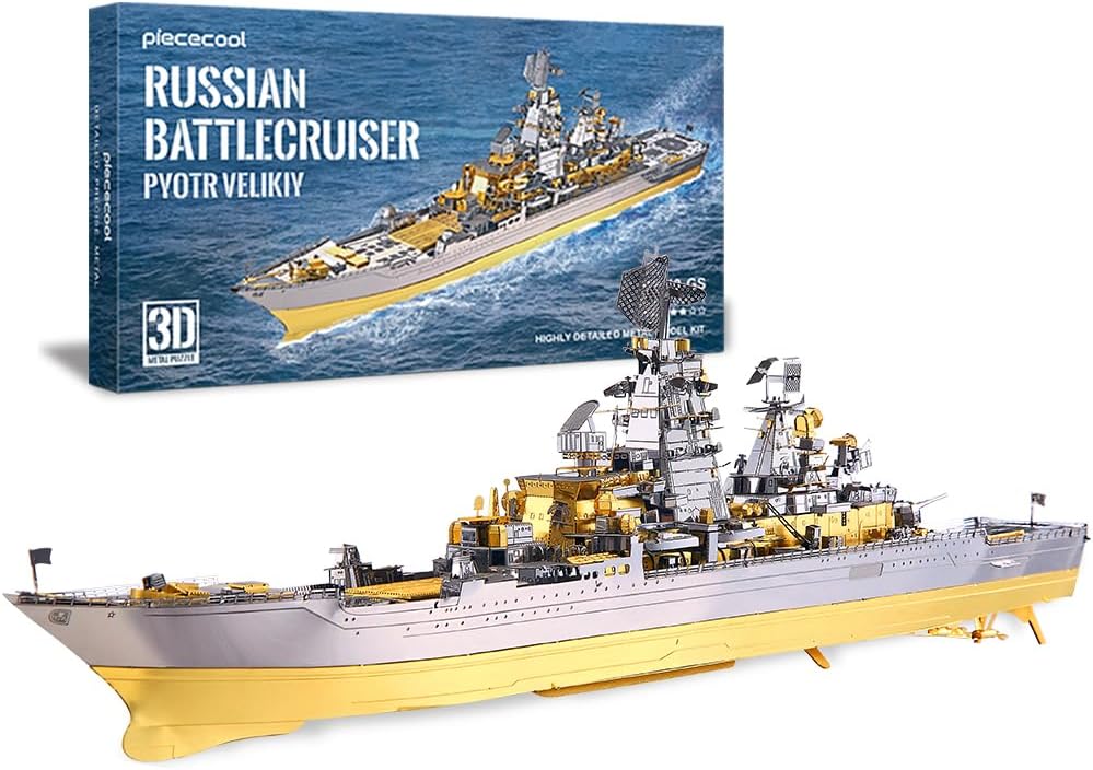 Piececool 3D Metal Puzzles for Teens, Russian Battlecruiser Pyotr Velikiy Battleship Model Kit, 3D Warship Models Building Puzzle for Adults DIY Toys, Birhtday Christmas Gift for Boys Men, 270 Pcs