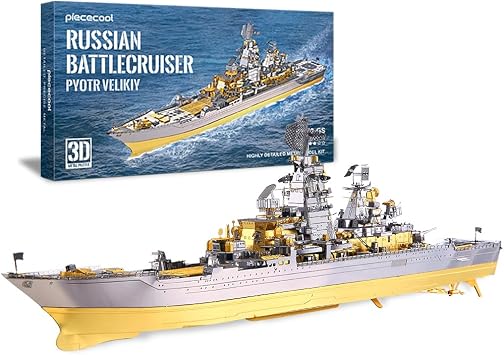 Piececool 3D Metal Puzzles for Teens, Russian Battlecruiser Pyotr Velikiy Battleship Model Kit, 3D Warship Models Building Puzzle for Adults DIY Toys, Birhtday Christmas Gift for Boys Men, 270 Pcs