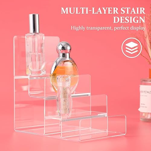 Miniatura 4 de Tofficu Soporte de exhibición de acrílico para perfumes, estante transparente de 4 pulgadas de ancho, estantes de 4 niveles para bolsos, estante