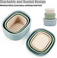 Vista 5 de PandaEar Juego de 3 contenedores de almacenamiento de alimentos de silicona con tapas, juego de loncheras Bento anidadas reutilizables, libres