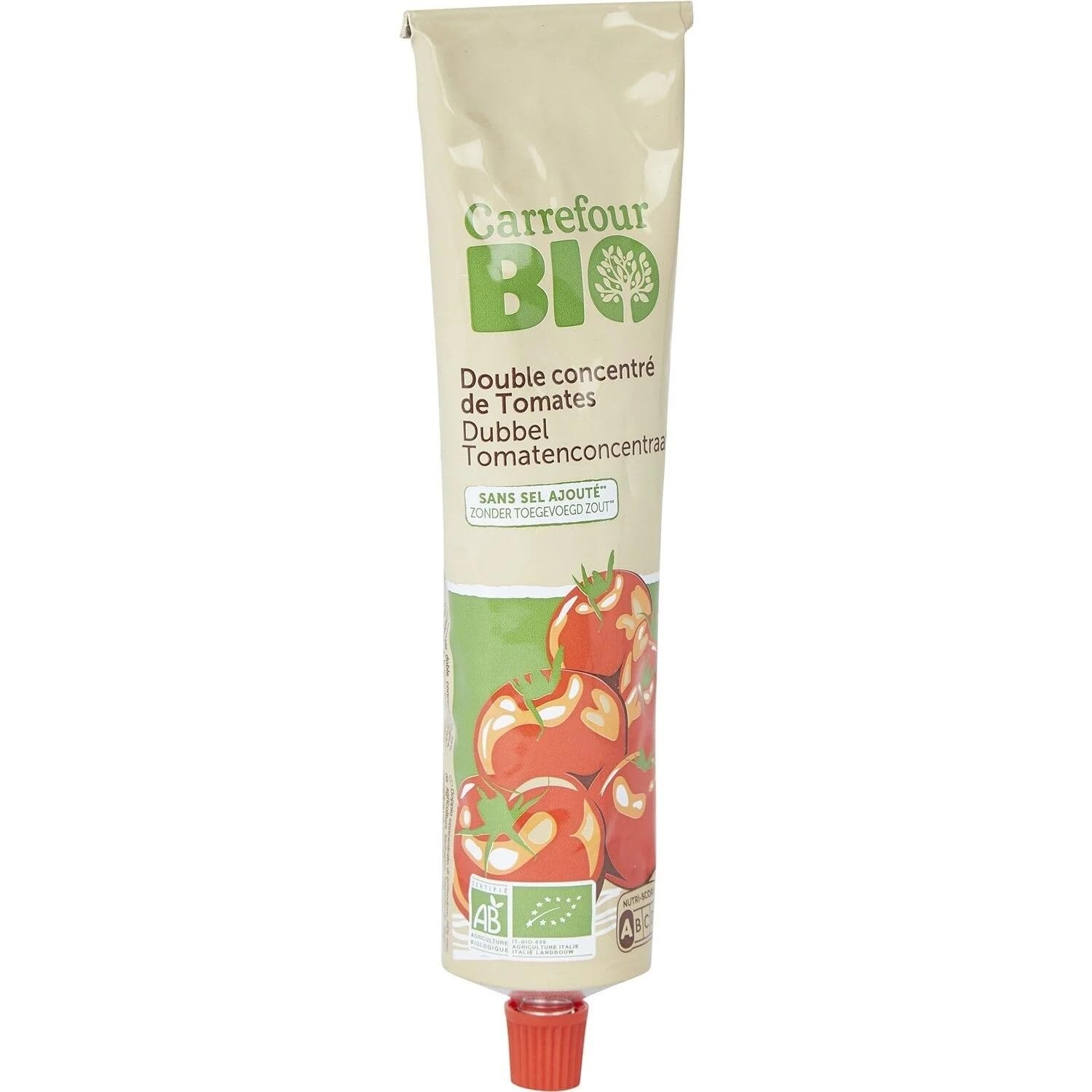 CARREFOUR BIO - Double Concentré de Tomates Bio - Sans Sel Ajouté - le tube de 200g - Le Lot De 4