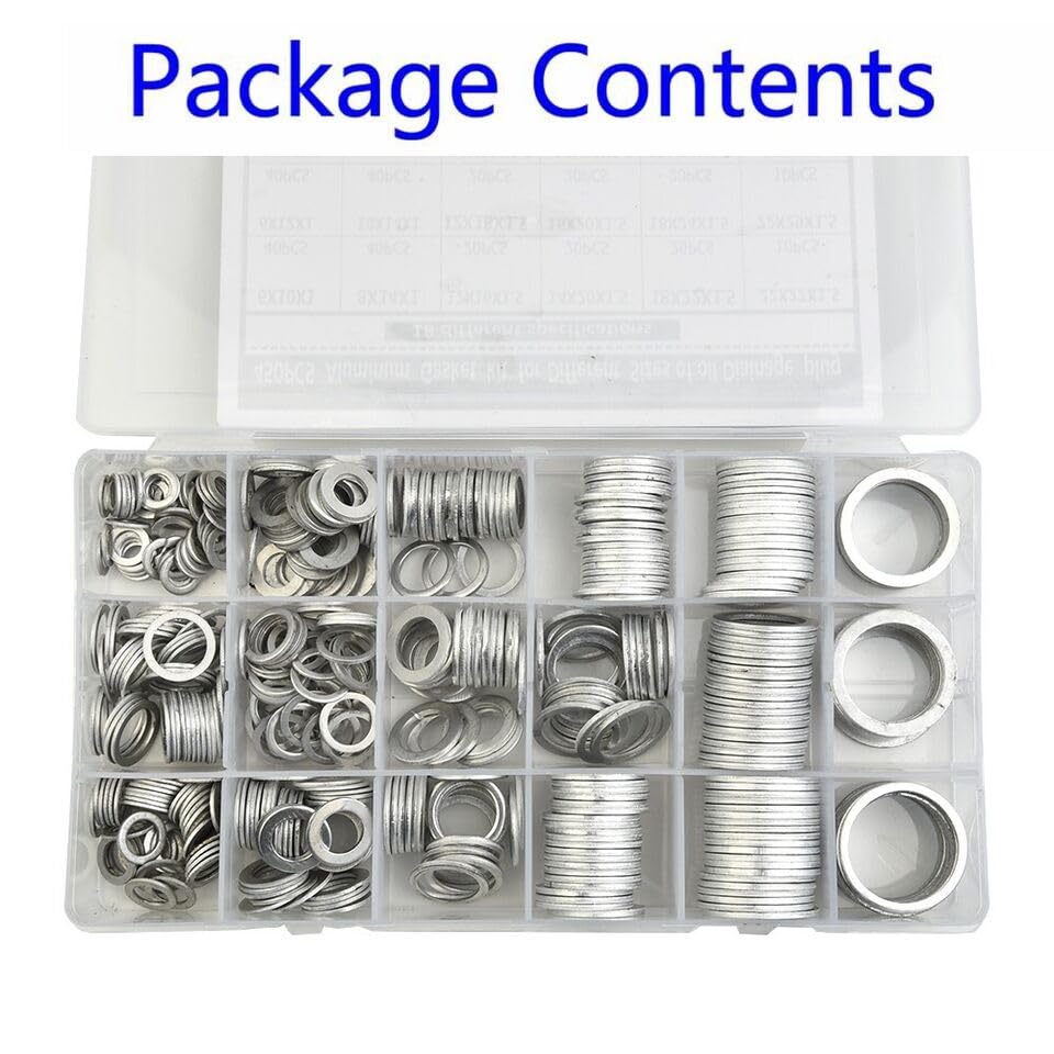 DREAWOO 450Pcs/Set Washer Pipe Silver Gaskets Silver O-Ring Seal Assorted Replacement