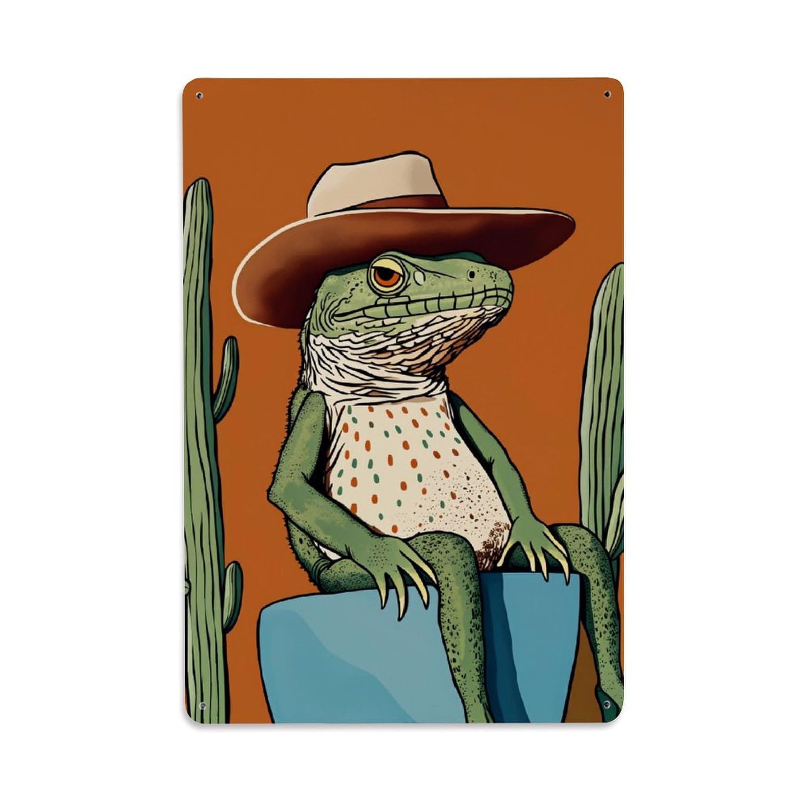 Enderetf Vintage Desert Lizard Hat Cactus Pattern Tin Sign Metal Poster, Home Bar Garage Man Cave Cafe Indoor & Outdoor Wall Decoration 8X12inches