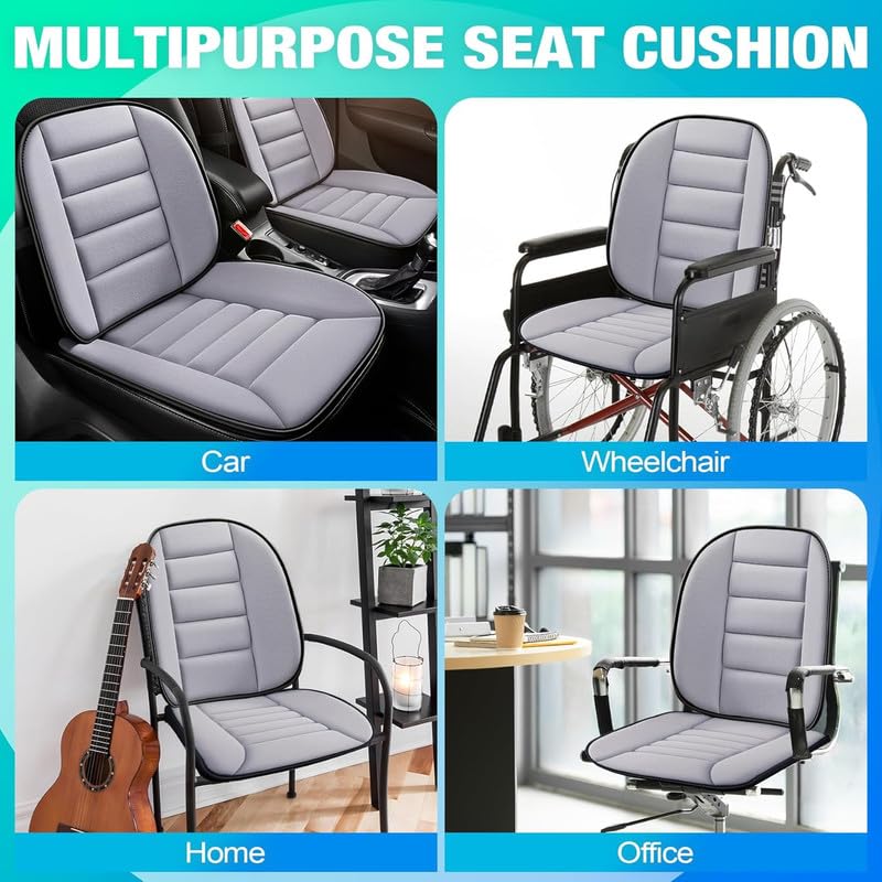 Image of Auto Oprema Car Seat Cushion and Back Support Pillow 1.2'' Thick Memory Foam Desk Chair Cushion Back Support for Automotive Seat Driver, Travel, Leg and Back Pain Relief, Washable, Adjustable Grey